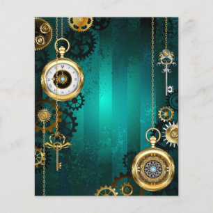 Steampunk Jewellery Watch on a Green Background Flyer
