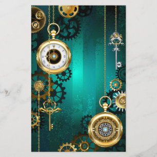 Steampunk Jewellery Watch on a Green Background Flyer