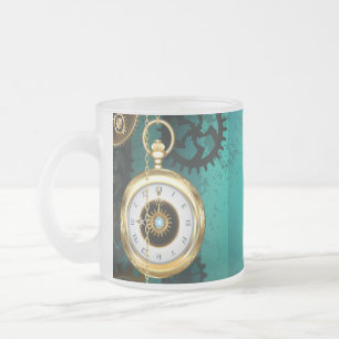 Steampunk Jewellery Watch on a Green Background Frosted Glass Coffee Mug