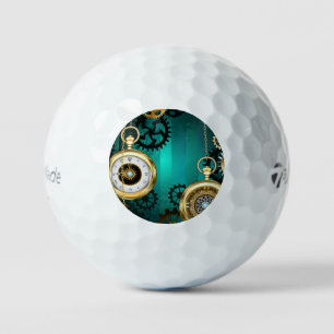 Steampunk Jewellery Watch on a Green Background Golf Balls