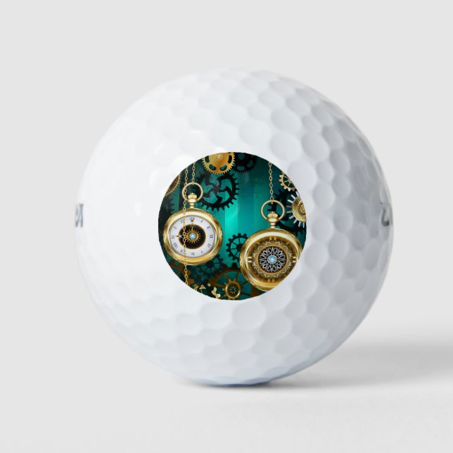 Steampunk Jewellery Watch on a Green Background Golf Balls (Front)