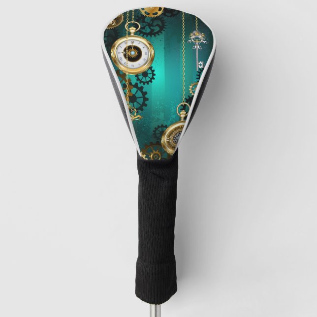 Steampunk Jewellery Watch on a Green Background Golf Head Cover (Front)