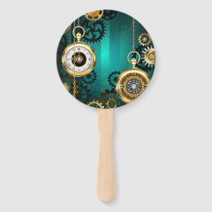Steampunk Jewellery Watch on a Green Background Hand Fan