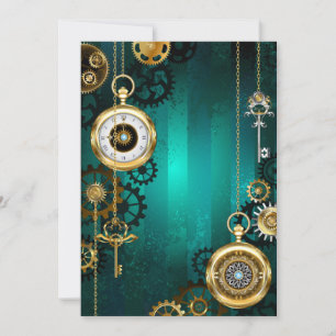 Steampunk Jewellery Watch on a Green Background Holiday Card