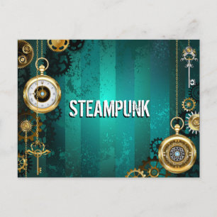 Steampunk Jewellery Watch on a Green Background Holiday Postcard