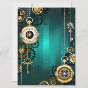 Steampunk Jewellery Watch on a Green Background Invitation