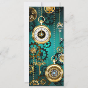 Steampunk Jewellery Watch on a Green Background Invitation