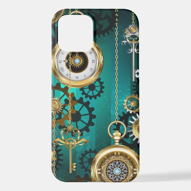 Steampunk Jewellery Watch on a Green Background iPhone Case (Back)