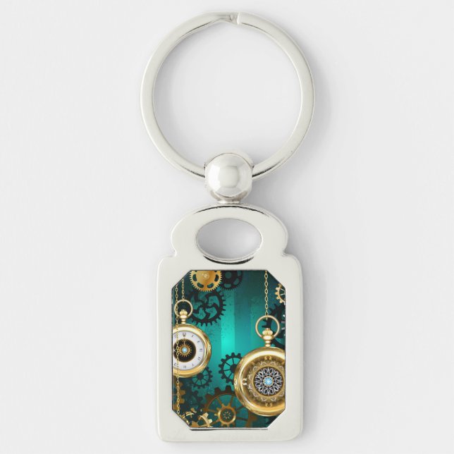 Steampunk Jewellery Watch on a Green Background Key Ring (Front)