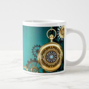 Steampunk Jewellery Watch on a Green Background Large Coffee Mug