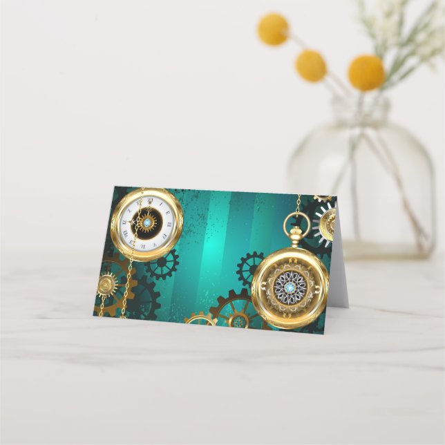 Steampunk Jewellery Watch on a Green Background Loyalty Card (Front)