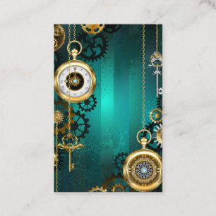 Steampunk Jewellery Watch on a Green Background Loyalty Card