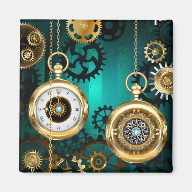 Steampunk Jewellery Watch on a Green Background Magnet (Front)