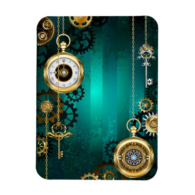 Steampunk Jewellery Watch on a Green Background Magnet (Vertical)