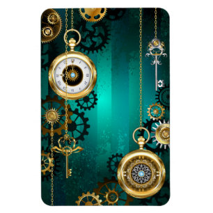 Steampunk Jewellery Watch on a Green Background Magnet