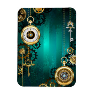 Steampunk Jewellery Watch on a Green Background Magnet