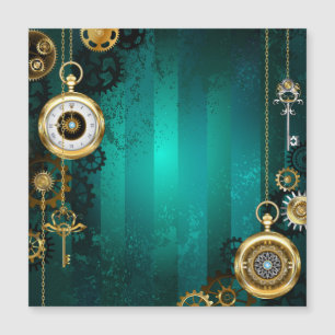 Steampunk Jewellery Watch on a Green Background Magnetic Invitation