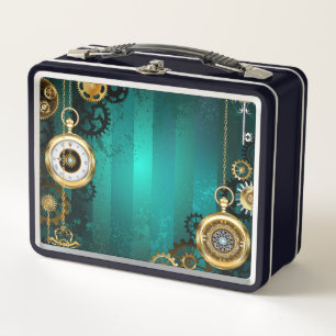 Steampunk Jewellery Watch on a Green Background Metal Lunch Box