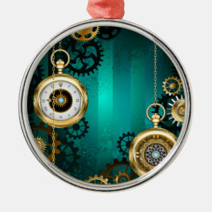 Steampunk Jewellery Watch on a Green Background Metal Tree Decoration