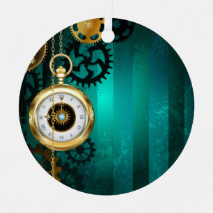 Steampunk Jewellery Watch on a Green Background Metal Tree Decoration