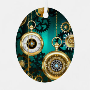 Steampunk Jewellery Watch on a Green Background Metal Tree Decoration