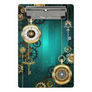Steampunk Jewellery Watch on a Green Background Mini Clipboard