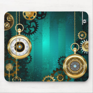 Steampunk Jewellery Watch on a Green Background Mouse Mat