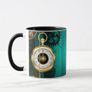 Steampunk Jewellery Watch on a Green Background Mug