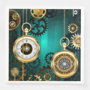 Steampunk Jewellery Watch on a Green Background Napkin