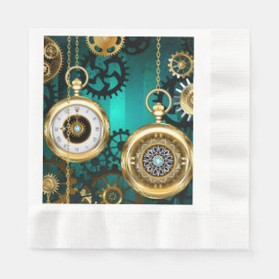Steampunk Jewellery Watch on a Green Background Napkin