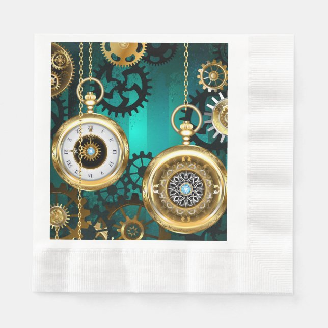 Steampunk Jewellery Watch on a Green Background Napkin (Front)