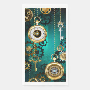 Steampunk Jewellery Watch on a Green Background Napkin