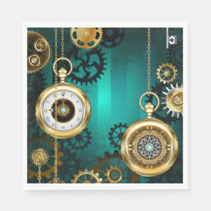 Steampunk Jewellery Watch on a Green Background Napkin