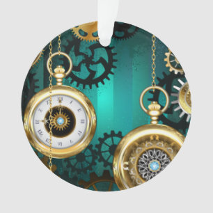 Steampunk Jewellery Watch on a Green Background Ornament