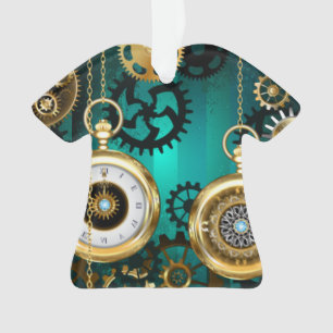 Steampunk Jewellery Watch on a Green Background Ornament