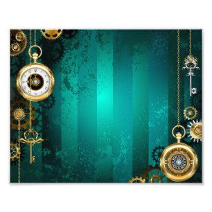 Steampunk Jewellery Watch on a Green Background Photo Print