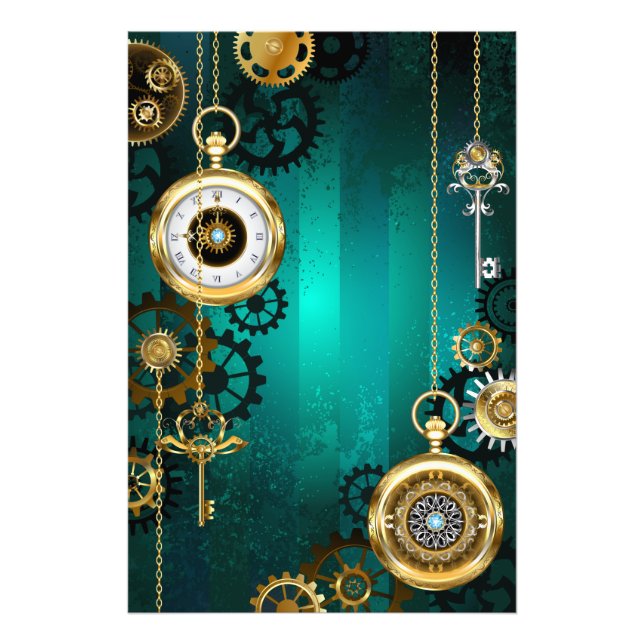 Steampunk Jewellery Watch on a Green Background Photo Print (Front)
