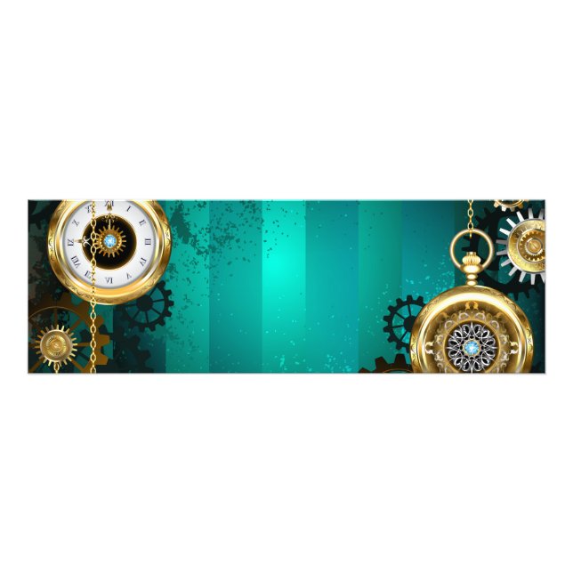 Steampunk Jewellery Watch on a Green Background Photo Print (Front)