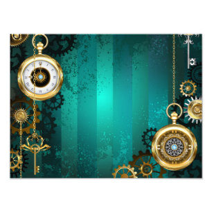 Steampunk Jewellery Watch on a Green Background Photo Print