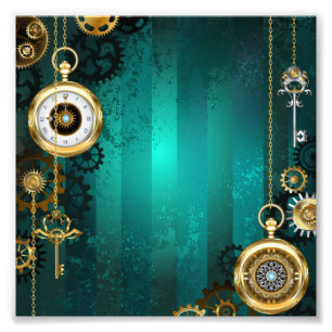 Steampunk Jewellery Watch on a Green Background Photo Print