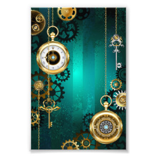 Steampunk Jewellery Watch on a Green Background Photo Print