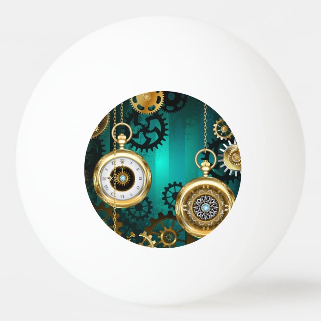 Steampunk Jewellery Watch on a Green Background Ping Pong Ball (Front)