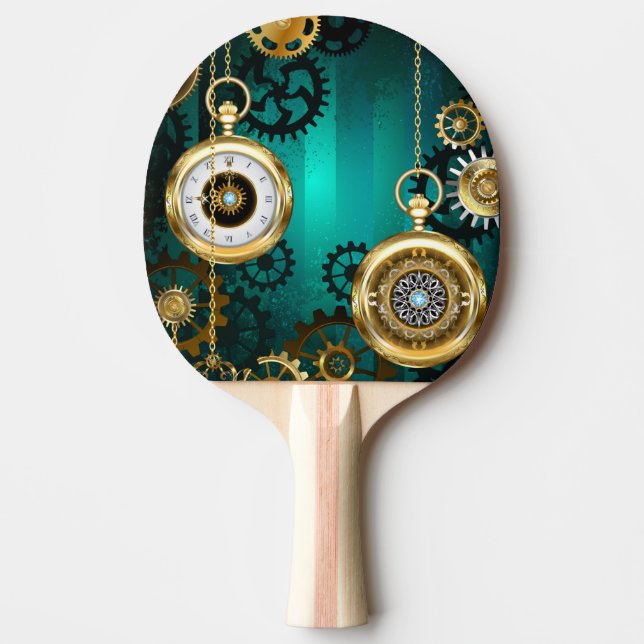 Steampunk Jewellery Watch on a Green Background Ping Pong Paddle (Front)