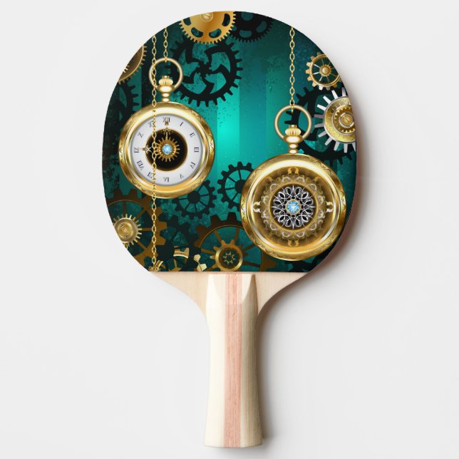 Steampunk Jewellery Watch on a Green Background Ping Pong Paddle (Front)