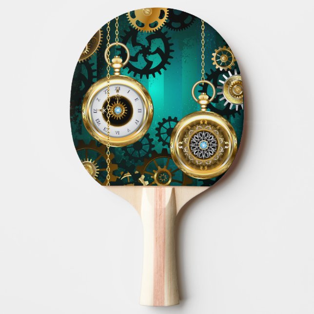 Steampunk Jewellery Watch on a Green Background Ping Pong Paddle (Front)