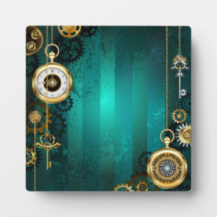 Steampunk Jewellery Watch on a Green Background Plaque