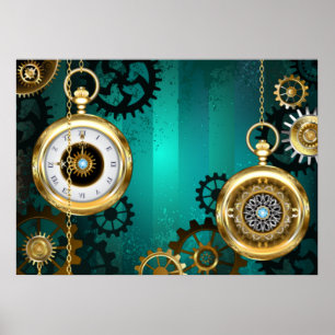 Steampunk Jewellery Watch on a Green Background Poster
