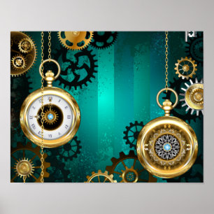 Steampunk Jewellery Watch on a Green Background Poster