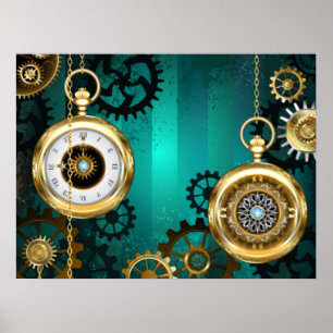 Steampunk Jewellery Watch on a Green Background Poster