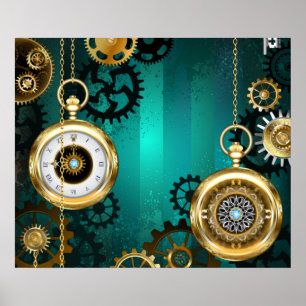 Steampunk Jewellery Watch on a Green Background Poster